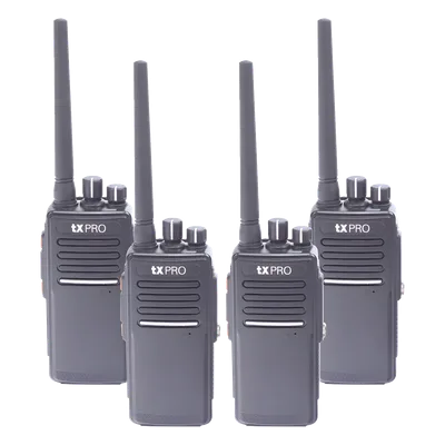 Kit de Radios Bidireccionales / 4 Unidades / 5W / VOX Manos Libres / 2 Cargadores Adicionales