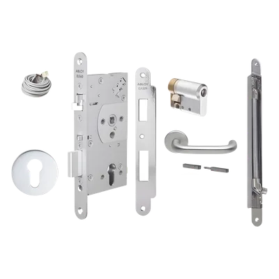Kit de cerradura electrificada / Perfil sólido 60/24mm / Control de acceso por señal de sistema / Apertura manual emergencia / Acero inoxidable