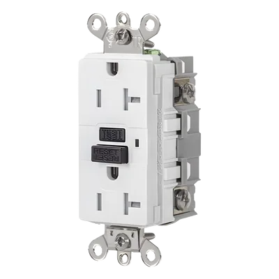 Contacto GFCI / 20 A / 125 V / Resistente a Intemperie / A Prueba de Manipulaciones / Grado Industrial / NEMA 5-20R / Blanco