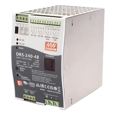 Fuente de Poder Industrial / 240W / Salida 48VCC 5A / Cargador de Baterías / Riel DIN / 92% Eficiencia