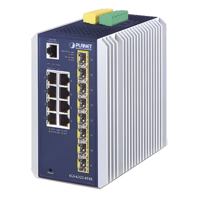 Switch Industrial Capa 3 / 8 Puertos 10/100/1000T / 8 Puertos SFP 1G/2.5G / IP30 / -40 a 75°C / 56 Gbps