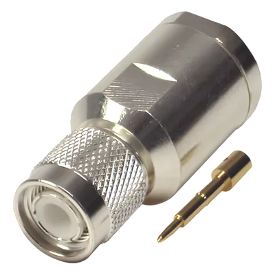 Conector Coaxial TNC Macho / 50 Ohm / Rosca / Para Cable LMR-400 y Equivalentes / Cuerpo Bronce Plateado / Contacto Oro / Aislante Teflón