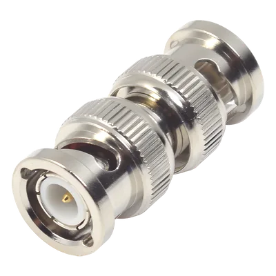 Adaptador Coaxial / BNC Macho a BNC Macho / 75 Ohm / Montaje en Línea / Cuerpo Niquelado / Contacto Oro / Aislante Teflón