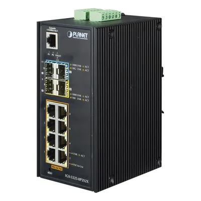 Switch Industrial Administrable / 8 Puertos Gigabit PoE+ / 2 SFP 100/1000X / 2 SFP+ 10G / 306W PoE / -40°C a 75°C / DIN Rail y Pared