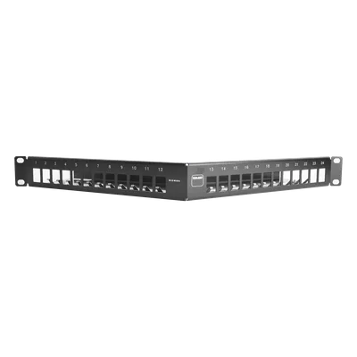 Patch Panel / 24 Puertos Modulares / Diseño Angulado / Blindado / 1UR / 19"