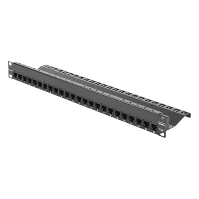 Patch Panel UTP de 24 Puertos / Categoría 6 / Plano / 1UR / Precargado con Jacks Z-MAX / Acero 18 Gauge