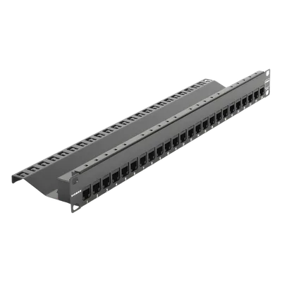 Patch Panel UTP de 24 Puertos / Categoría 6 / Plano / 1UR / Precargado con Jacks Z-MAX / Acero 18 Gauge
