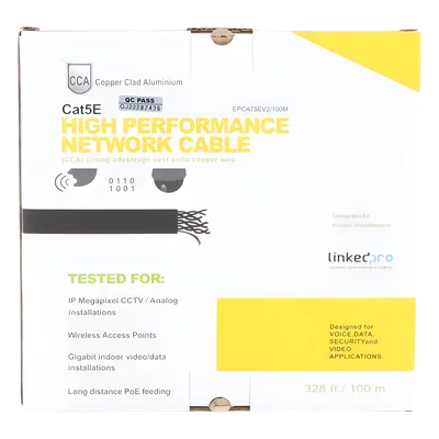 Bobina de Cable / Cat5e / 100 m (328 pies) / CCA / Calibre 24 / UTP / 100 MHz / Interior