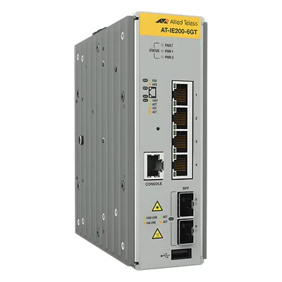 Switch Industrial Administrable Capa 2 / 4 Puertos Gigabit + 2 SFP / 8.93 Mpps / -40°C a 75°C / 12-48 VDC / 1.8 x 6.3 x 5.3 in