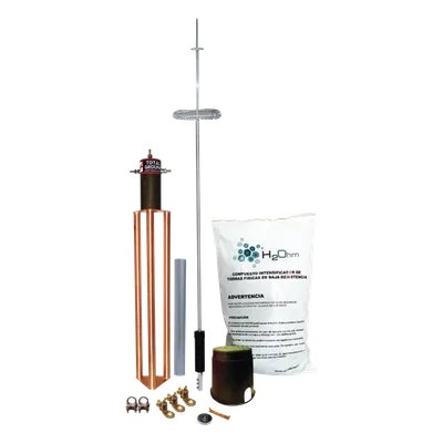 Kit de Pararrayos Dipolo Corona / Ángulo de Protección 72° / Mástil 1.2 m (3.9 ft) / Electrodo 45 A / Accesorios Completos de Instalación