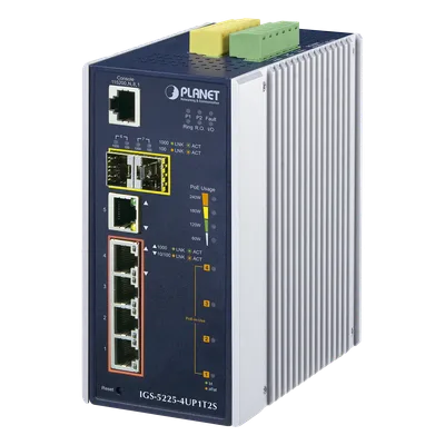 Switch Industrial Administrable / 4 Puertos Gigabit Ultra PoE 60W / 2 Puertos SFP / Rango -40°C a 75°C / IP30 / Riel DIN o Pared