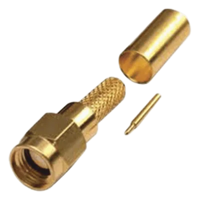 Conector RF SMA Macho / Anillo Plegable / Cables RG-142/U y LMR-195 / Cuerpo Bronce Oro / Aislante Teflón
