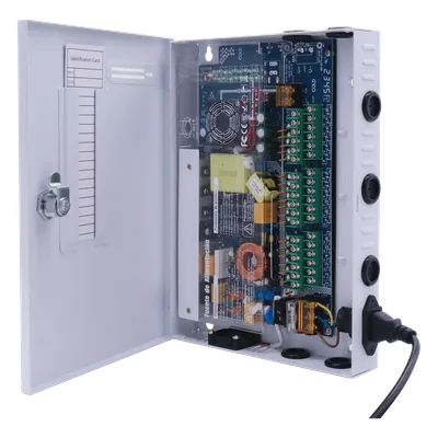 Fuente de Poder CCTV / 18 Canales / 20 A / 200 W / Voltaje Ajustable 11-15 VCC / Filtro de Ruido por Canal / Operación -20°C a 70°C