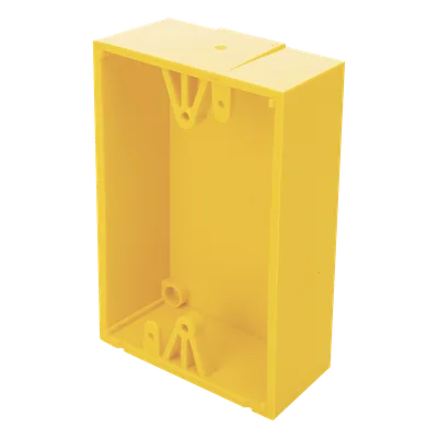 Caja de Montaje Superficial / Policarbonato Resistente / Perfil Bajo 1.5 pulgadas (38 mm) / Compatible con Botones de Emergencia / Activación Tipos 2, 5, 6, 7, 8 y 9