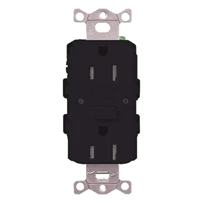 Tomacorriente GFCI / 15 A / 125 V~ 60 Hz / Autoprueba continua / Disparo 4-6 mA / Resistente a manipulaciones / Negro