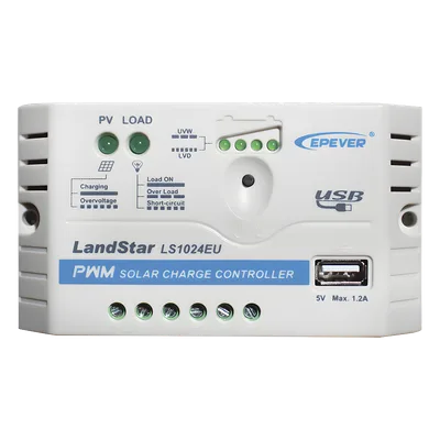 Controlador de Carga Solar PWM / 10A / 12/24V Auto / USB 5V/2A / Tierra Positivo Común / LED