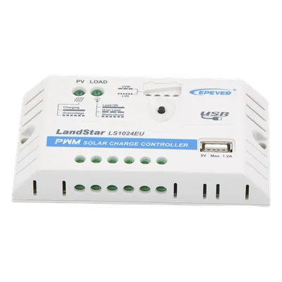Controlador de Carga Solar PWM / 10A / 12/24V Auto / USB 5V/2A / Tierra Positivo Común / LED