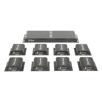 Kit Divisor y Extensor HDMI (Extender Splitter)  / Divide 1 Fuente HDMI a 8 Pantallas / Extiende la señal HDMI hasta 40 m / Resolución 1080P @ 60 Hz / Cat 6/6a/7 / Uso 24/7 / Salida Loop en el Tx / IR