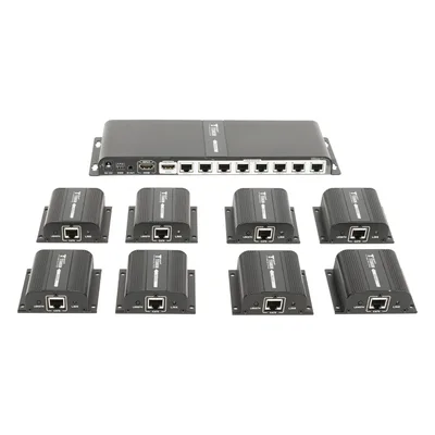 Kit Divisor y Extensor HDMI (Extender Splitter) / Divide 1 Fuente HDMI a 8 Pantallas / Extiende la señal HDMI hasta 40 m / Resolución 1080P @ 60 Hz / Cat 6/6a/7 / Uso 24/7 / Salida Loop en el Tx / IR