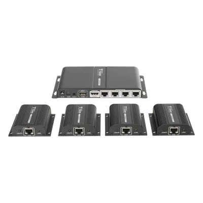 Kit Divisor y Extensor HDMI (Extender Splitter)  / Divide 1 Fuente HDMI a 4 Pantallas / Extiende la señal HDMI hasta 40 m / Resolución 1080P @ 60 Hz / Cat 6/6a/7 / Cero Latencia / Salida Loop en el Tx