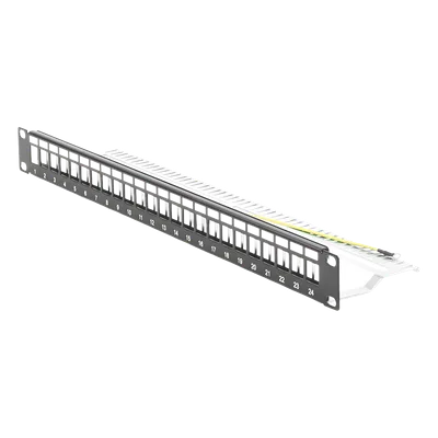 Panel de Parcheo Modular Blindado / 24 Puertos STP / 1U / Acero SPCC 1.5mm / Ángulo Ajustable ±30'