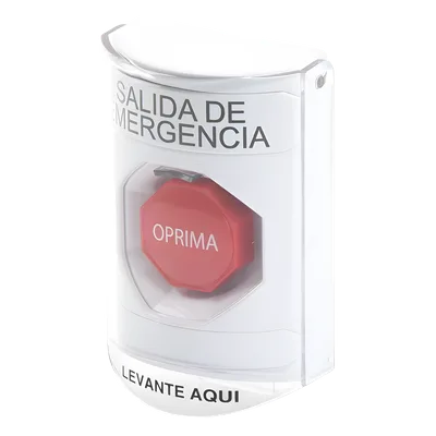 Botón Multipropósito / Texto Salida de Emergencia / Llave para Restablecer / Bocina de Alarma Integrada / Tapa de Policarbonato / 2 Relevadores Forma C / Interior