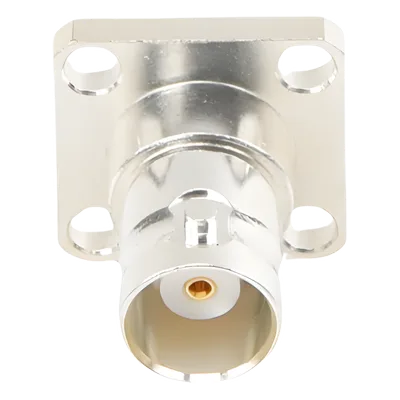 Conector BNC Hembra para Chasis / Montaje en Panel 17.53 mm / 4 Perforaciones 12.7 mm (0.5 in) / Impedancia 50 Ohm / Terminación por Soldadura