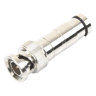 Conector BNC Macho / Compresión Axial / 75 Ohm / RG-59/U / Níquel-Oro-PTFE / 42 mm Largo / 0.14 ft Diámetro