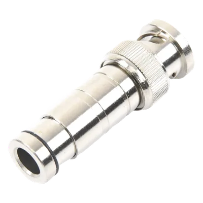 Conector BNC Macho / Compresión Axial / 75 Ohm / RG-59/U / Níquel-Oro-PTFE / 42 mm Largo / 0.14 ft Diámetro