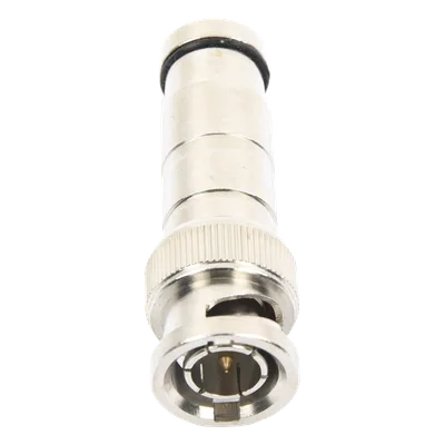 Conector BNC Macho / Compresión Axial / 75 Ohm / RG-59/U / Níquel-Oro-PTFE / 42 mm Largo / 0.14 ft Diámetro