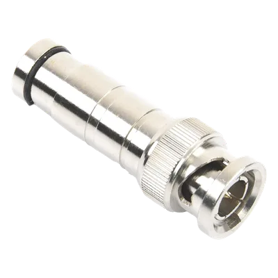 Conector BNC Macho / Compresión Axial / 75 Ohm / RG-59/U / Níquel-Oro-PTFE / 42 mm Largo / 0.14 ft Diámetro