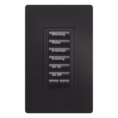 Teclado de pared / 6 botones + subir-bajar / retroiluminado / 120 V~ / RF 431-437 MHz / requiere neutro / RadioRA 2 / negro