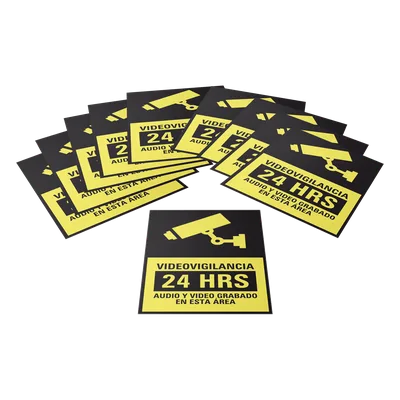 Etiqueta de Videovigilancia / Vinil Adhesivo Mate / 12 x 18 cm / Paquete 10 Unidades / 4.7 x 7.1 pulgadas