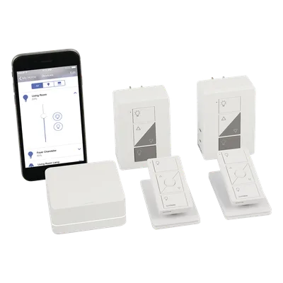 Kit Caseta Wireless / Smart Bridge / 2 atenuadores de clavija 120 V / 2 controles Pico / 2 bases de mesa / Alexa, Apple HomeKit y Asistente de Google