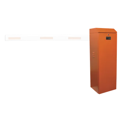Barrera vehicular izquierda / Soporta brazo de hasta 3 m / Apertura en 1.5 s /Final de carrera ajustable por programación / Movimiento fluido / Diseño elegante color naranja