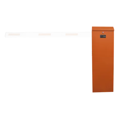Barrera vehicular izquierda / Soporta brazo de hasta 3 m / Apertura en 1.5 s /Final de carrera ajustable por programación / Movimiento fluido / Diseño elegante color naranja
