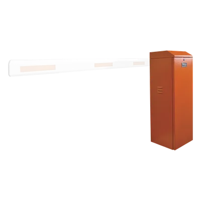 Barrera vehicular izquierda / Soporta brazo de hasta 3 m / Apertura en 1.5 s /Final de carrera ajustable por programación / Movimiento fluido / Diseño elegante color naranja