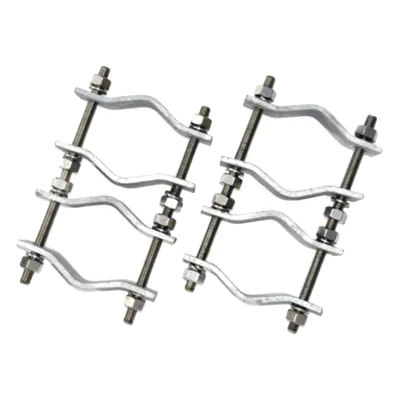 Juego de Abrazaderas Dobles / Mástiles 3.8 a 8.9 cm (1.5 a 3.5 in) / Separación 12 cm (4.75 in) / Acero Galvanizado / Torres Cuadradas o Redondas