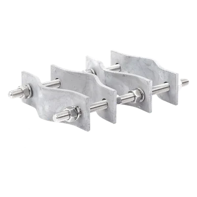 Juego de Abrazaderas Dobles / Mástiles 3.8 a 8.9 cm (1.5 a 3.5 in) / Separación 12 cm (4.75 in) / Acero Galvanizado / Torres Cuadradas o Redondas