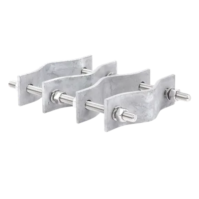 Juego de Abrazaderas Dobles / Mástiles 3.8 a 8.9 cm (1.5 a 3.5 in) / Separación 12 cm (4.75 in) / Acero Galvanizado / Torres Cuadradas o Redondas