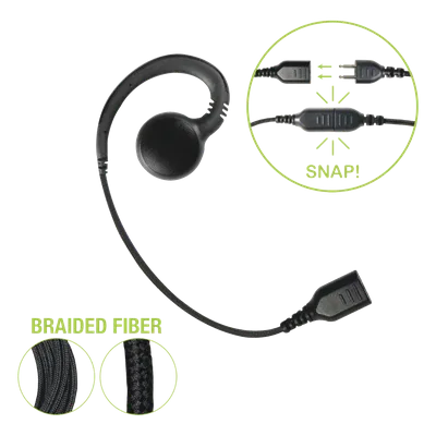 Auricular de Gancho / Altavoz Giratorio 360° / Cable de Fibra Trenzada / Conector SNAP / Compatible con Micrófono de Solapa Serie SNAP
