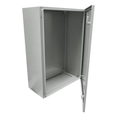 Gabinete de Acero IP66 Uso en Intemperie (400 x 600 x 200 mm) con Placa Trasera Interior Metálica y Compuerta Inferior Atornillable (Incluye Chapa y Llave).