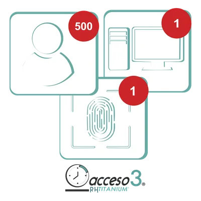 Licencia Software Tiempo y Asistencia / 500 Empleados / 1 Reloj Checador / 1 PC / Integración Nómina / Vigencia Vitalicia