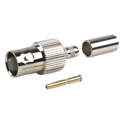 Conector BNC Hembra / Anillo Plegable / Cables RG-8/X, LMR-240, 9258 / Cuerpo Bronce Niquelado / Contacto Oro 24K / Aislamiento Delrin