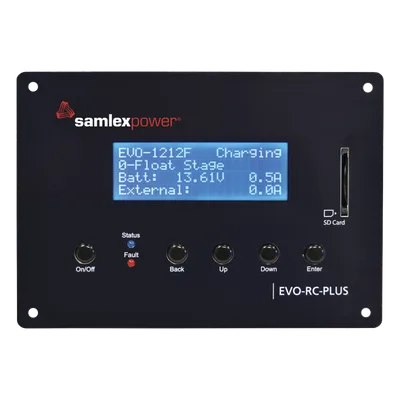 Control remoto para inversor cargador / LCD 4x20 / Conectores RJ-45 y RJ-12 / Registro SD / Monitoreo en tiempo real