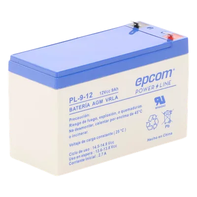 Batería 12 Vcc / 9 Ah / UL / Tecnología AGM-VRLA / Para uso en equipo electrónico Alarmas de intrusión / Incendio/ Control de acceso / Video Vigilancia / Terminales F1 / Cargador recomendado CHR-80.