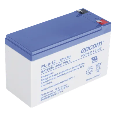 Batería 12 Vcc / 9 Ah / UL / Tecnología AGM-VRLA / Para uso en equipo electrónico Alarmas de intrusión / Incendio/ Control de acceso / Video Vigilancia / Terminales F1 / Cargador recomendado CHR-80.