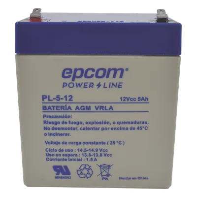 Batería 12 Vcc / 5 Ah / UL / Tecnología AGM-VRLA / Para uso en equipo electrónico Alarmas de intrusión / Incendio/ Control de acceso / Video Vigilancia / Terminales F1 / Cargador recomendado CHR-80.