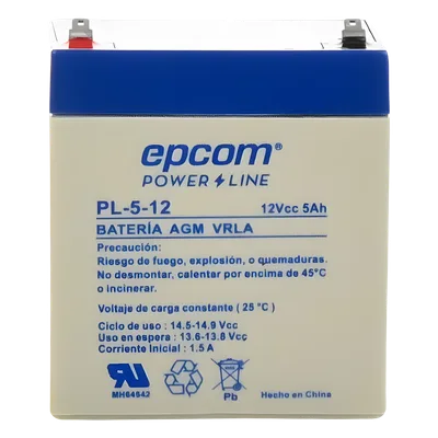 Batería 12 Vcc / 5 Ah / UL / Tecnología AGM-VRLA / Para uso en equipo electrónico Alarmas de intrusión / Incendio/ Control de acceso / Video Vigilancia / Terminales F1 / Cargador recomendado CHR-80.