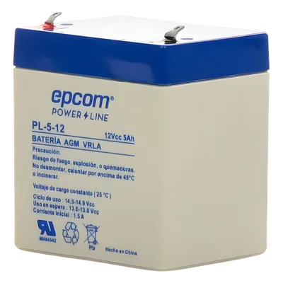 Batería 12 Vcc / 5 Ah / UL / Tecnología AGM-VRLA / Para uso en equipo electrónico Alarmas de intrusión / Incendio/ Control de acceso / Video Vigilancia / Terminales F1 / Cargador recomendado CHR-80.